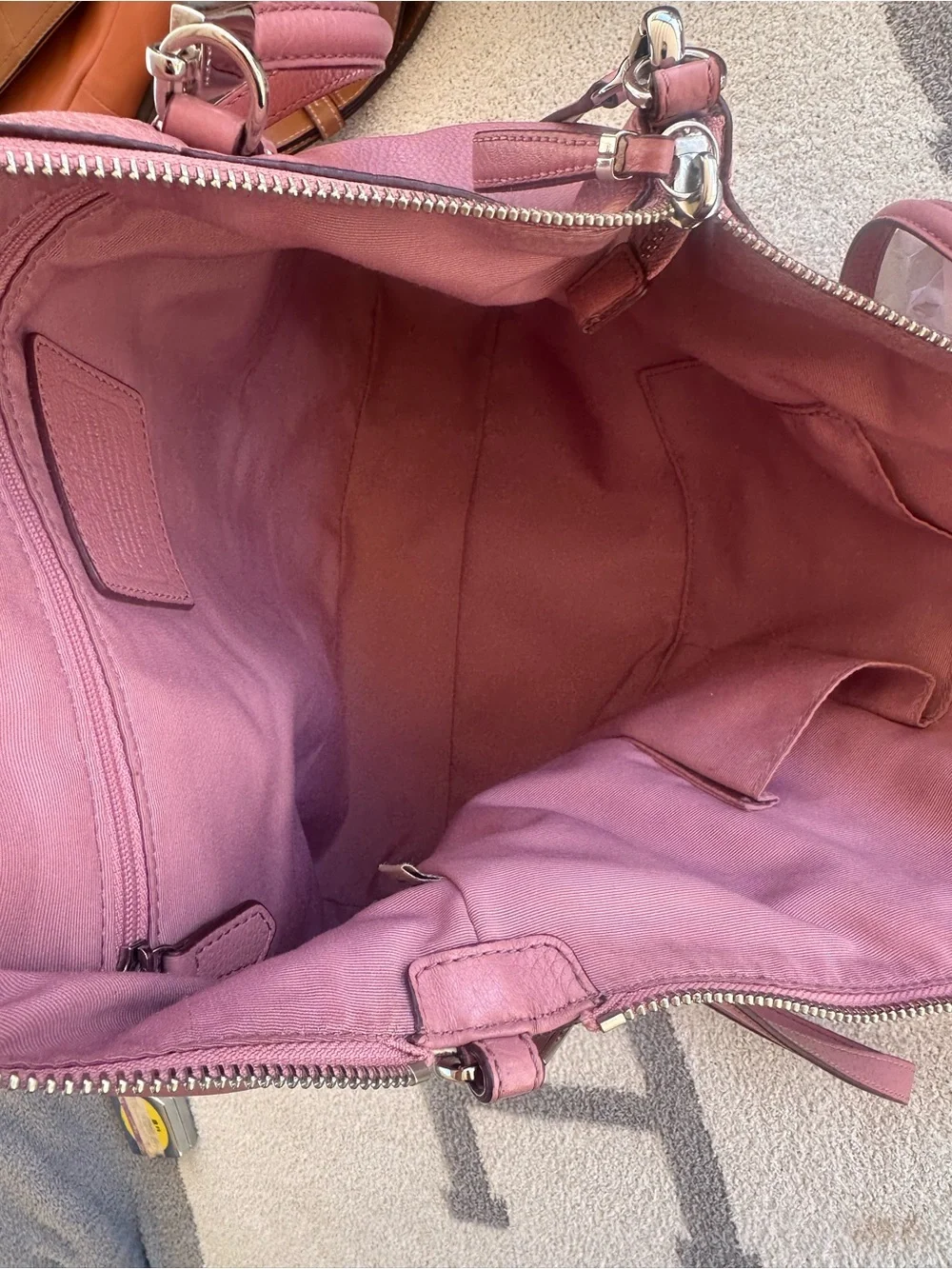 Coach Pebbled Leather Shoulder Tote in Dusty Rose Pink